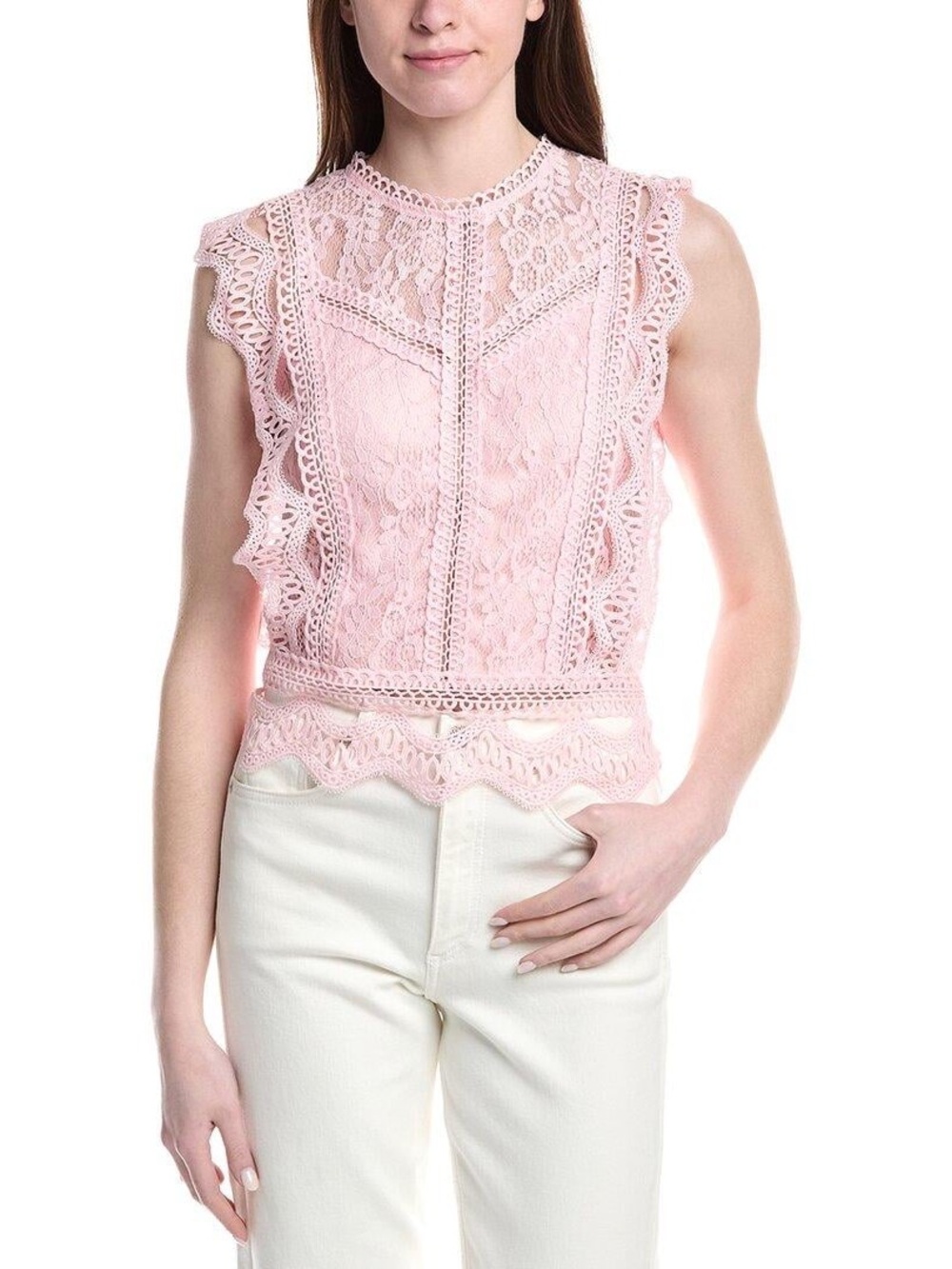 Dusty Pink Lace Mock Neck Crop Top